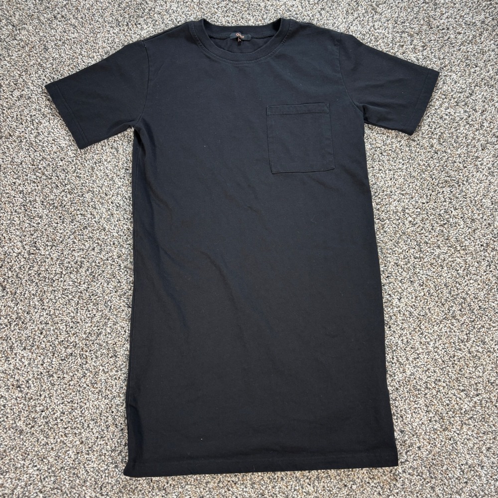 Quince Medium Organic Cotton Relaxed T-Shirt Dress Black Pocket Mini LB29099